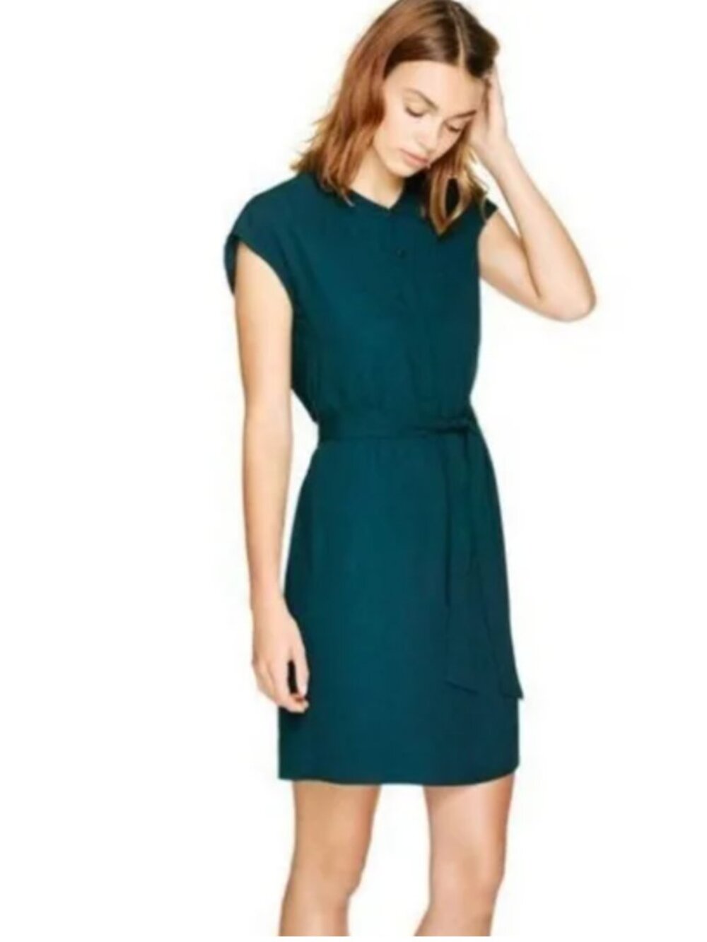 Babaton Teal Clayton Sleeveless Shirtdress, Size Medium